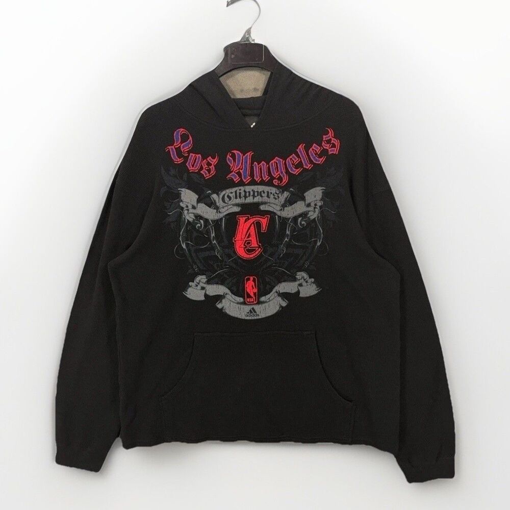 Adidas LA Clippers Hoodie Waffle Knit Thermal Spellout Graphic Black Size L